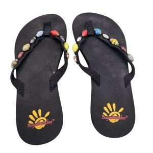 Buyamba Soles 🩴 Colorful Beaded Leather Black Flip Flops Size 5/6